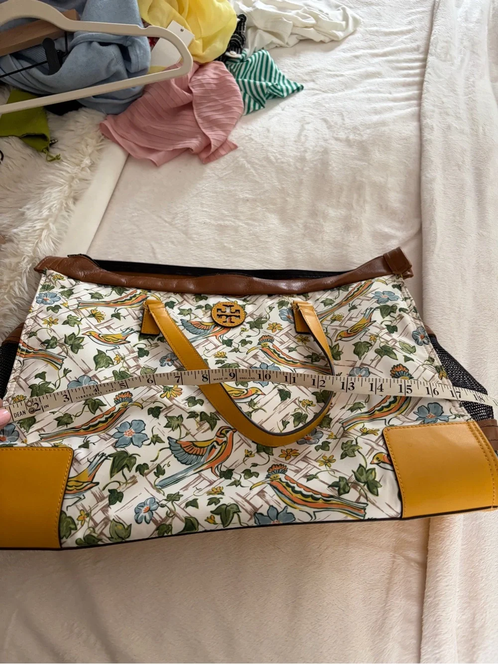 Tory burch Ella tote dog pet carrier bird print zip top mesh sides